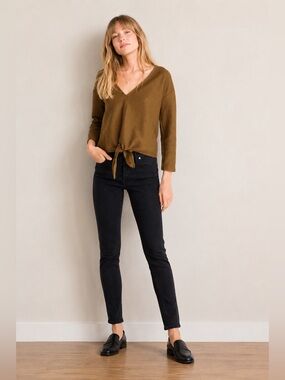 🤎 Texture & Thread by Madewell Ribbed Tie-Front Top | Olive | Small